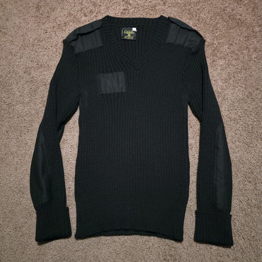 Men's‎ Citadel Wool Sweater Made in England Ribbed Military Elbow Patches UK 44